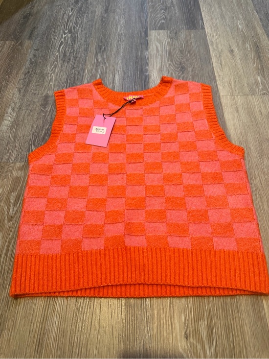 THML Sweaters - THML Pink and Orange Checker Knit V‑Neck Sweater Vest